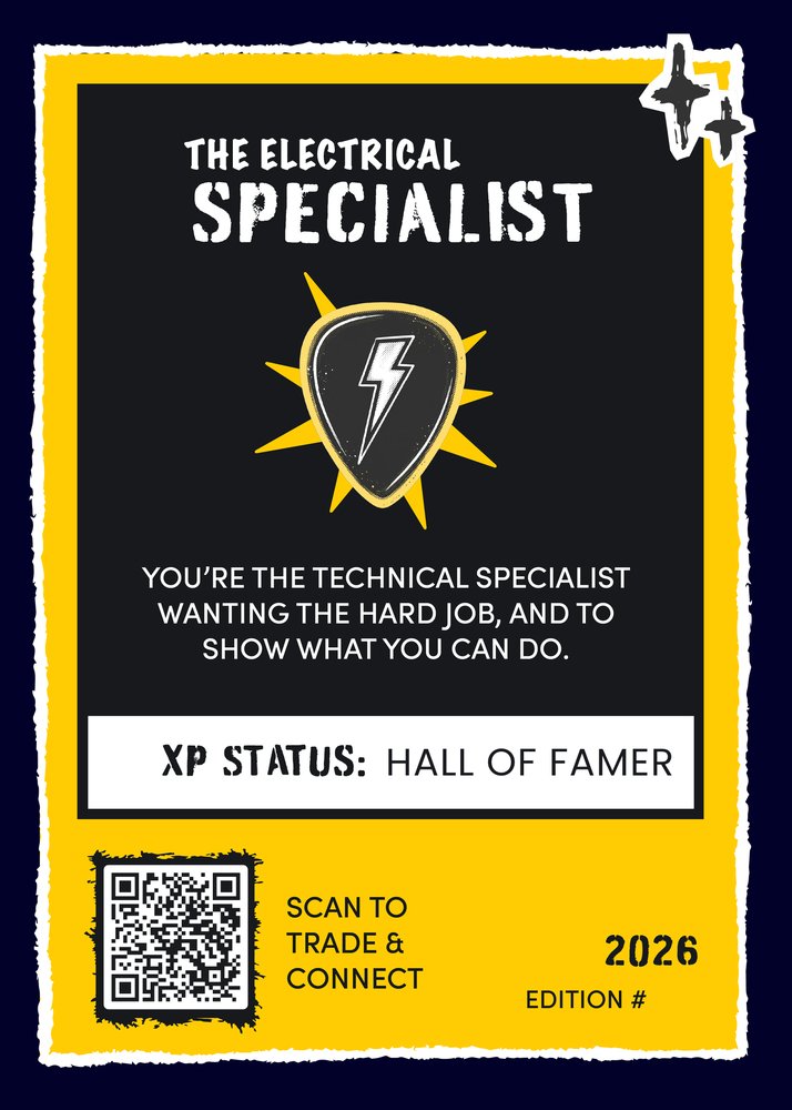 Rockstar Trading Card sample, back: the role, the trade and the XP status